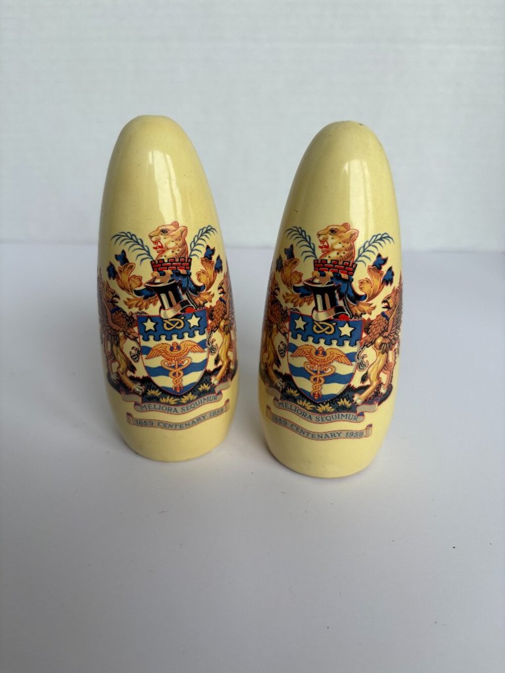 Vintage 1950's Brisbane Coat of Arms Ceramic Salt and Pepper Shakers